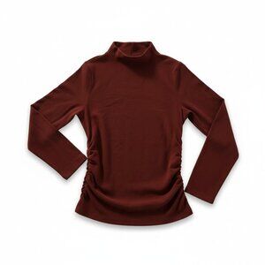 OGL Ruched Mock Neck Top XL Burgundy NWT Stretch Rib SPU 230926-1295W24 $49